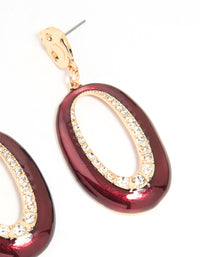 Gold Red Enamel & Diamante Open Drop Earrings - link has visual effect only