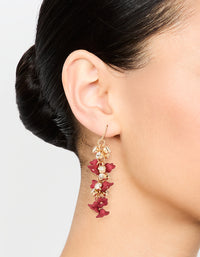 Gold Red Flowers Chain Drop Earrings - link has visual effect only