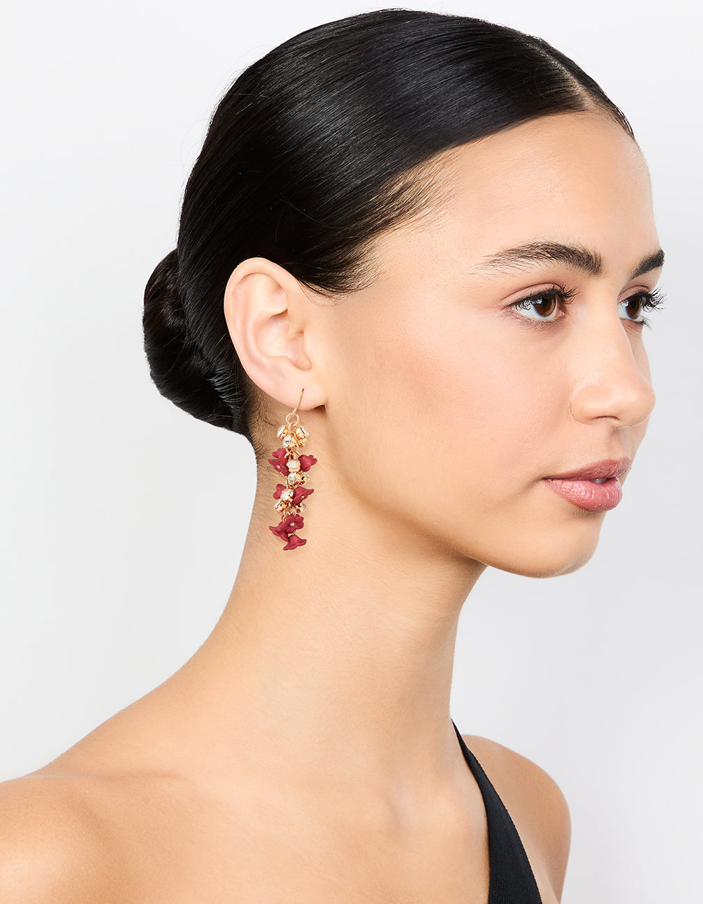 Gold Red Flowers Chain Drop Earrings