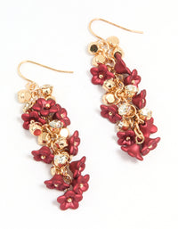 Gold Red Flowers Chain Drop Earrings - link has visual effect only