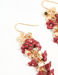 Gold Red Flowers Chain Drop Earrings - link has visual effect only