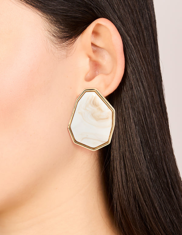 Gold Geometric Stone Stud Earrings