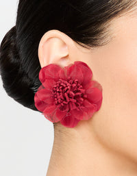 Red Fabric Poppy Flower Stud Earrings - link has visual effect only