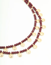 Gold Red Beaded Mini Coin Layered Necklace - link has visual effect only