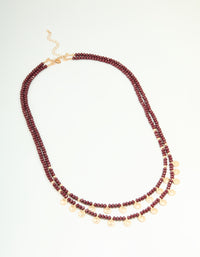 Gold Red Beaded Mini Coin Layered Necklace - link has visual effect only