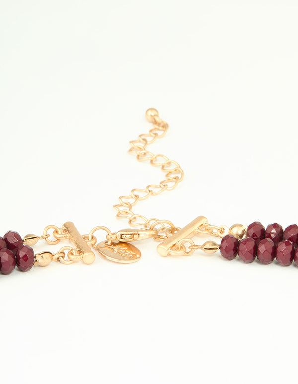 Gold Red Beaded Mini Coin Layered Necklace