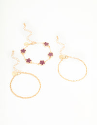 Gold Chain & Red Flower Bracelets 3-Pack - link has visual effect only