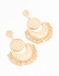 Gold Boho Etched Flower Drop Earrings - link has visual effect only