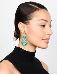 Gold Blue Beaded Teardrop Drop Earrings - link has visual effect only