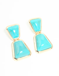 Gold Blue Stone Statement Drop Earrings - link has visual effect only