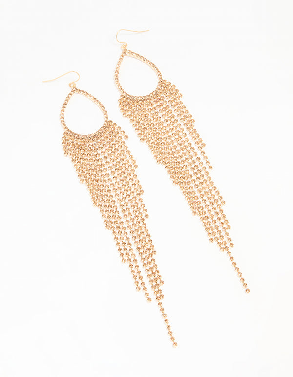 Gold Cupchain Fringe Drop Earrings