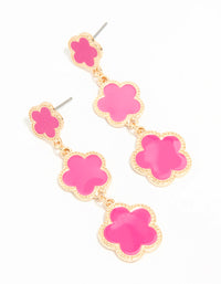 Gold Pink Triple Flower Drop Earrings - link has visual effect only
