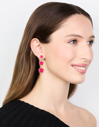 Gold Pink Triple Flower Drop Earrings - link has visual effect only