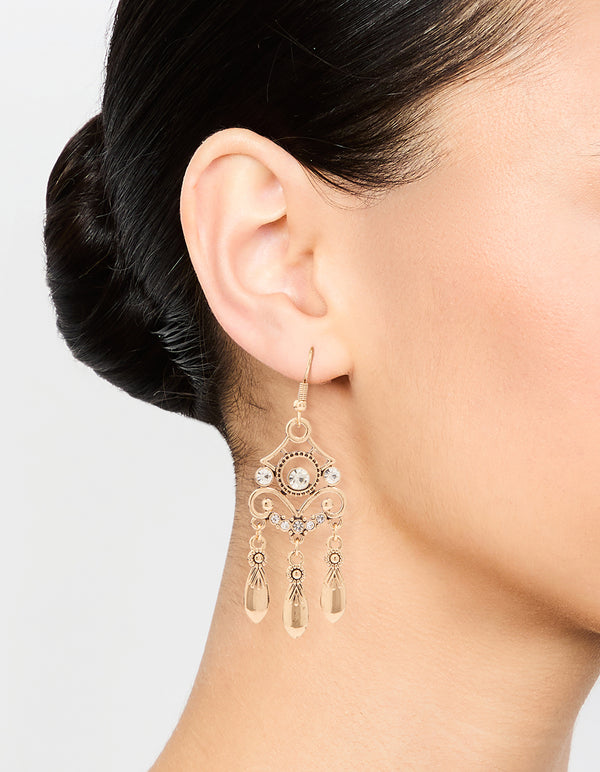 Antique Gold Diamante Hook Earrings