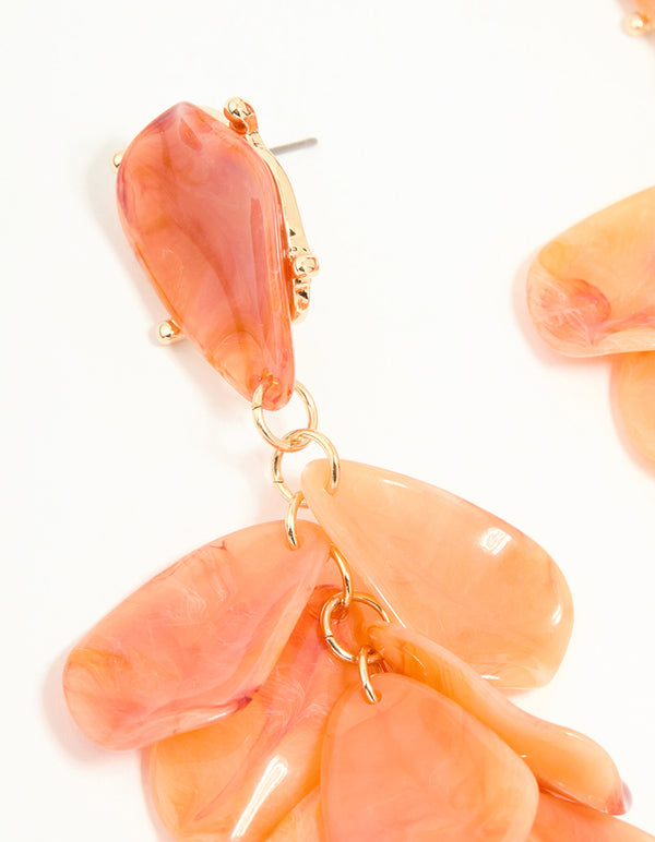 Orange Acrylic Petal Cluster Drop Earrings