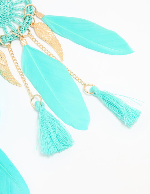 Blue Feather Dreamcatcher Drop Earrings