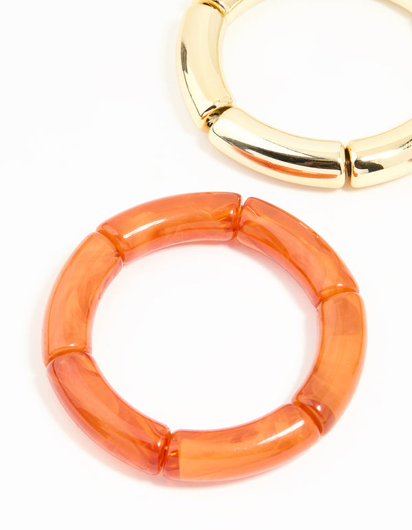 Orange Acrylic Bamboo Stretch Bracelets 3-Pack