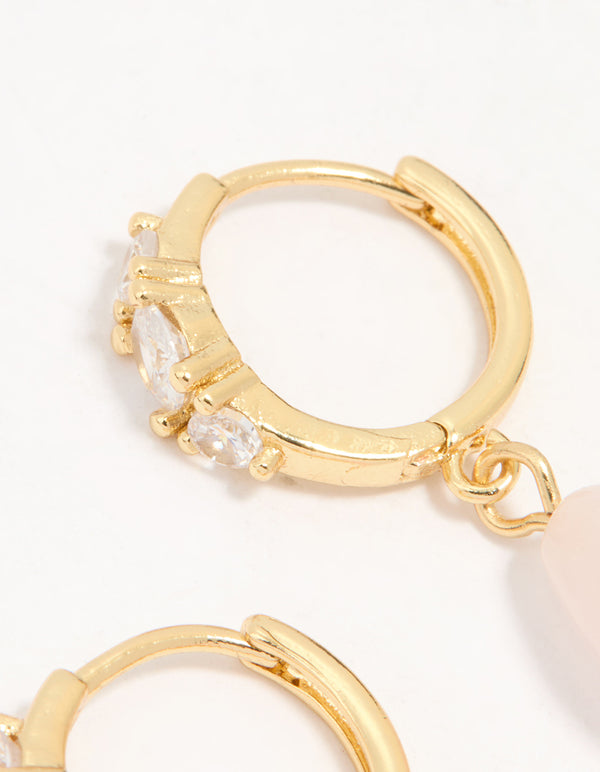 Gold Plated Cubic Zirconia Semi Precious Drop Earrings