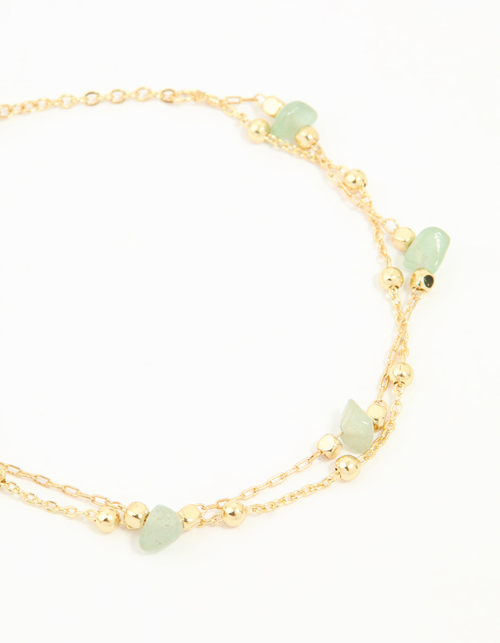 Gold Plated Green Semi Precious Stone Layered Toggle Bracelet