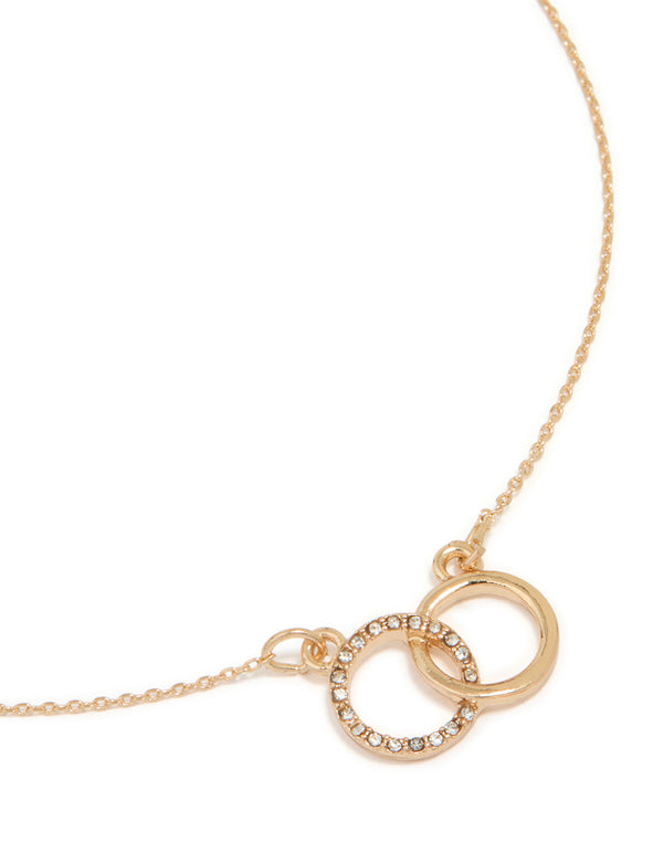 Gold Diamante Double Circle Link Necklace