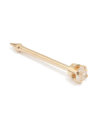 14K Solid Yellow Gold Cubic Zirconia Nose Piercing Stud - link has visual effect only