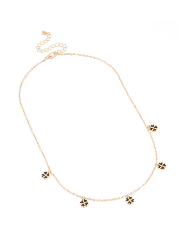 Gold & Black Clovers Necklace