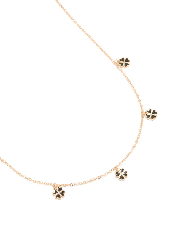 Gold & Black Clovers Necklace