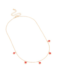 Gold Red Flower Petal Station Necklace - link has visual effect only