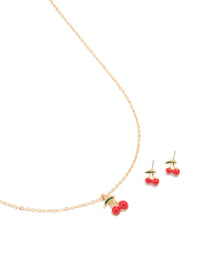 Gold Cherry Necklace & Earrings Set - link has visual effect only