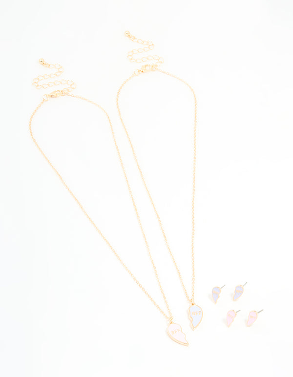 Kids Gold BFF Necklace & Earrings Pack