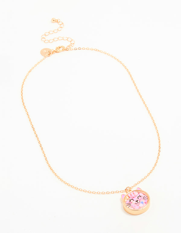 Kids Gold Sequin Cat Shaker Pendant Necklace