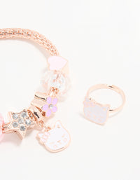 Kids Rose Gold Cat Bracelet & Ring Set - link has visual effect only