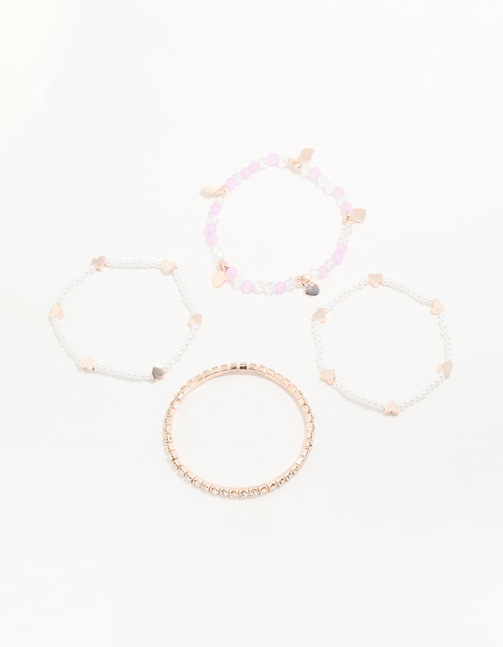 Kids Beaded & Pearl Heart Stretch Bracelets 4-Pack