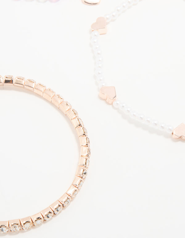 Kids Beaded & Pearl Heart Stretch Bracelets 4-Pack