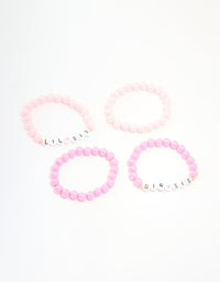 Kids Pink Beaded Little Sis Big Sis Bracelets 4-Pack - link has visual effect only