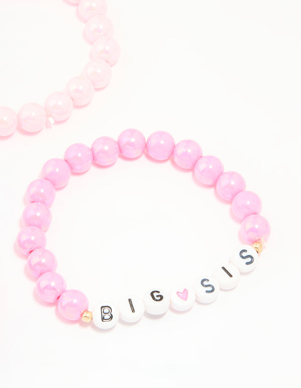 Kids Pink Beaded Little Sis Big Sis Bracelets 4-Pack