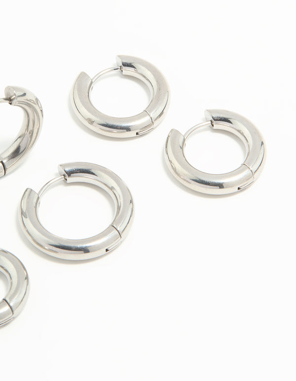 Waterproof Stainless Steel Thick Hoop Earrings 3-Pack