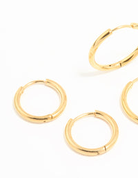 Waterproof Gold Plated Stainless Steel Thin Hoop Earrings 3-Pack - link has visual effect only