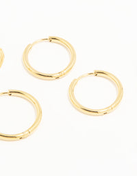 Waterproof Gold Plated Stainless Steel Thin Hoop Earrings 3-Pack - link has visual effect only