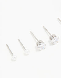 Waterproof Stainless Steel Cubic Zirconia & Pearl Stud Earrings 4-Pack - link has visual effect only