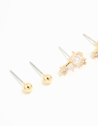 Waterproof Gold Plated Stainless Steel Celestial Stacker Earrings 3-Pack - link has visual effect only