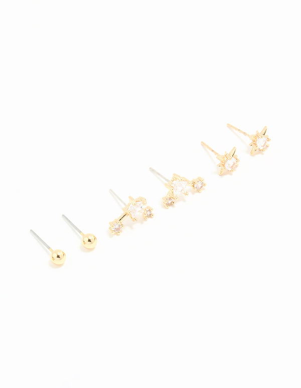 Waterproof Gold Plated Stainless Steel Celestial Stacker Earrings 3-Pack
