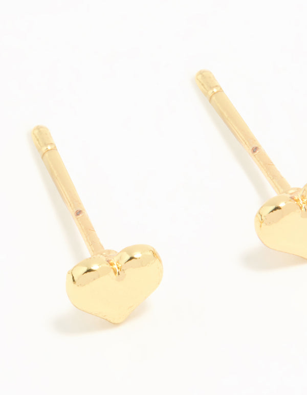 Waterproof Gold Plated Stainless Steel Heart Huggies & Classic Stud Earrings 3-Pack