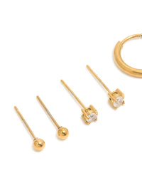 Waterproof Gold Plated Stainless Steel Cubic Zirconia Cross Stacker Earrings 4-Pack - link has visual effect only