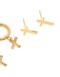 Waterproof Gold Plated Stainless Steel Cubic Zirconia Cross Stacker Earrings 4-Pack - link has visual effect only