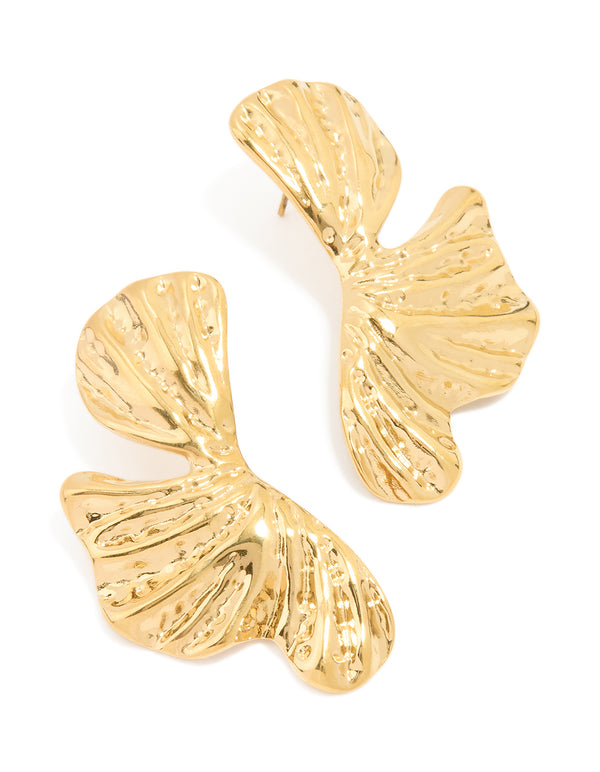 Waterproof Gold Plated Stainless Steel Molten Floral Stud Earrings