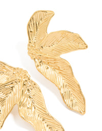 Waterproof Gold Plated Stainless Steel Etched Leaf Earrings - link has visual effect only