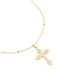 Waterproof Gold Plated Stainless Steel Cubic Zirconia Gothic Cross Fine Necklace - link has visual effect only