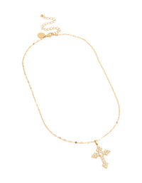 Waterproof Gold Plated Stainless Steel Cubic Zirconia Gothic Cross Fine Necklace - link has visual effect only