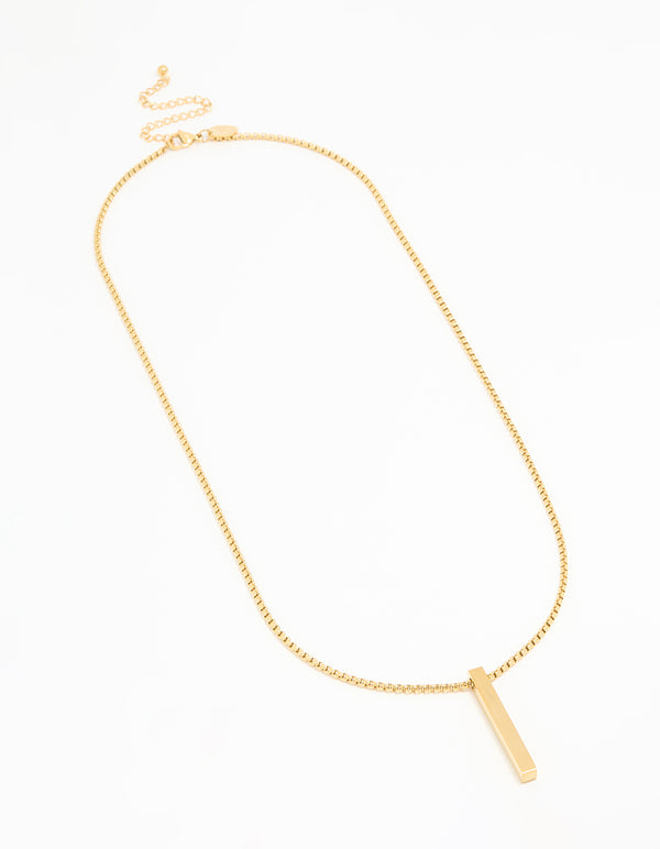 Waterproof Gold Plated Stainless Steel Rectangle Pendant Long Necklace